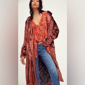 Free People Velvet Trench Coat in Rich Rust